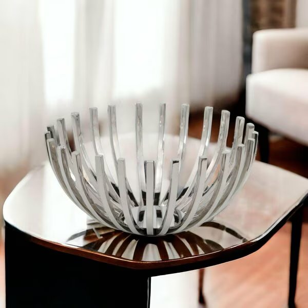 14 in. Round Stainless Steel Modern Open Centerpiece Bowl, Homeroots, Mfr#: 373748